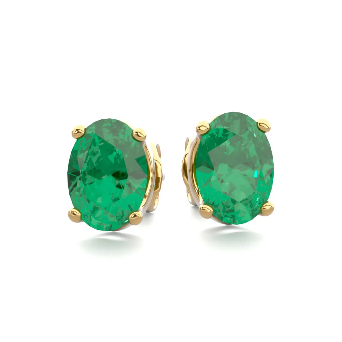 1 1/2 Carat Oval Shape Emerald Stud Earrings In 14K Yellow Gold Over Sterling Silver