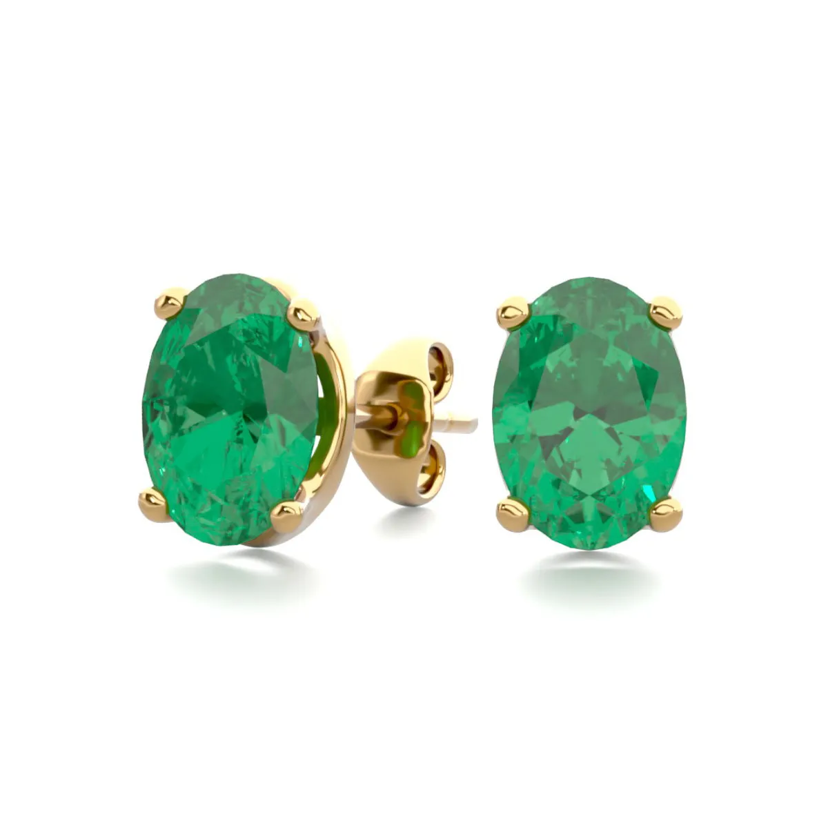 1 1/2 Carat Oval Shape Emerald Stud Earrings In 14K Yellow Gold Over Sterling Silver