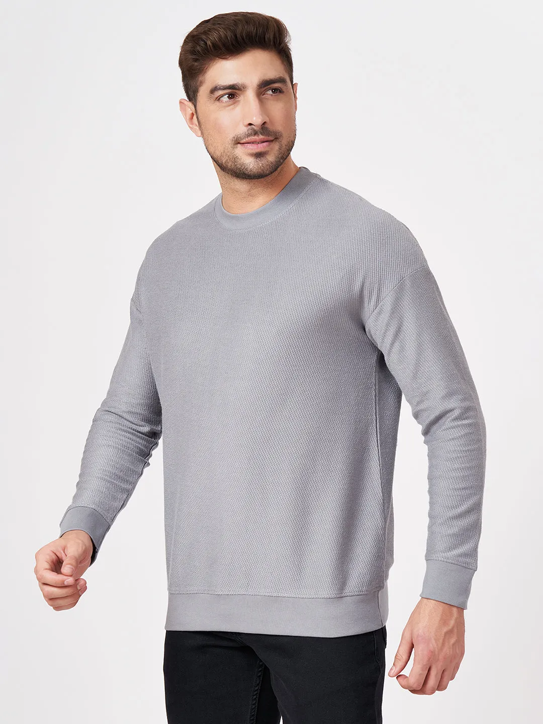 100% Cotton Waffle Knit Full Sleeve Round Neck Sweatshirt