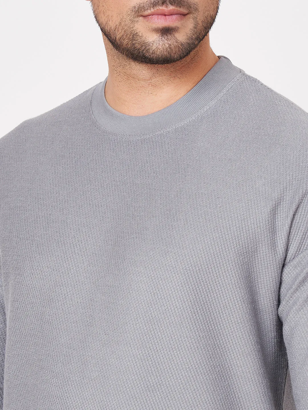 100% Cotton Waffle Knit Full Sleeve Round Neck Sweatshirt