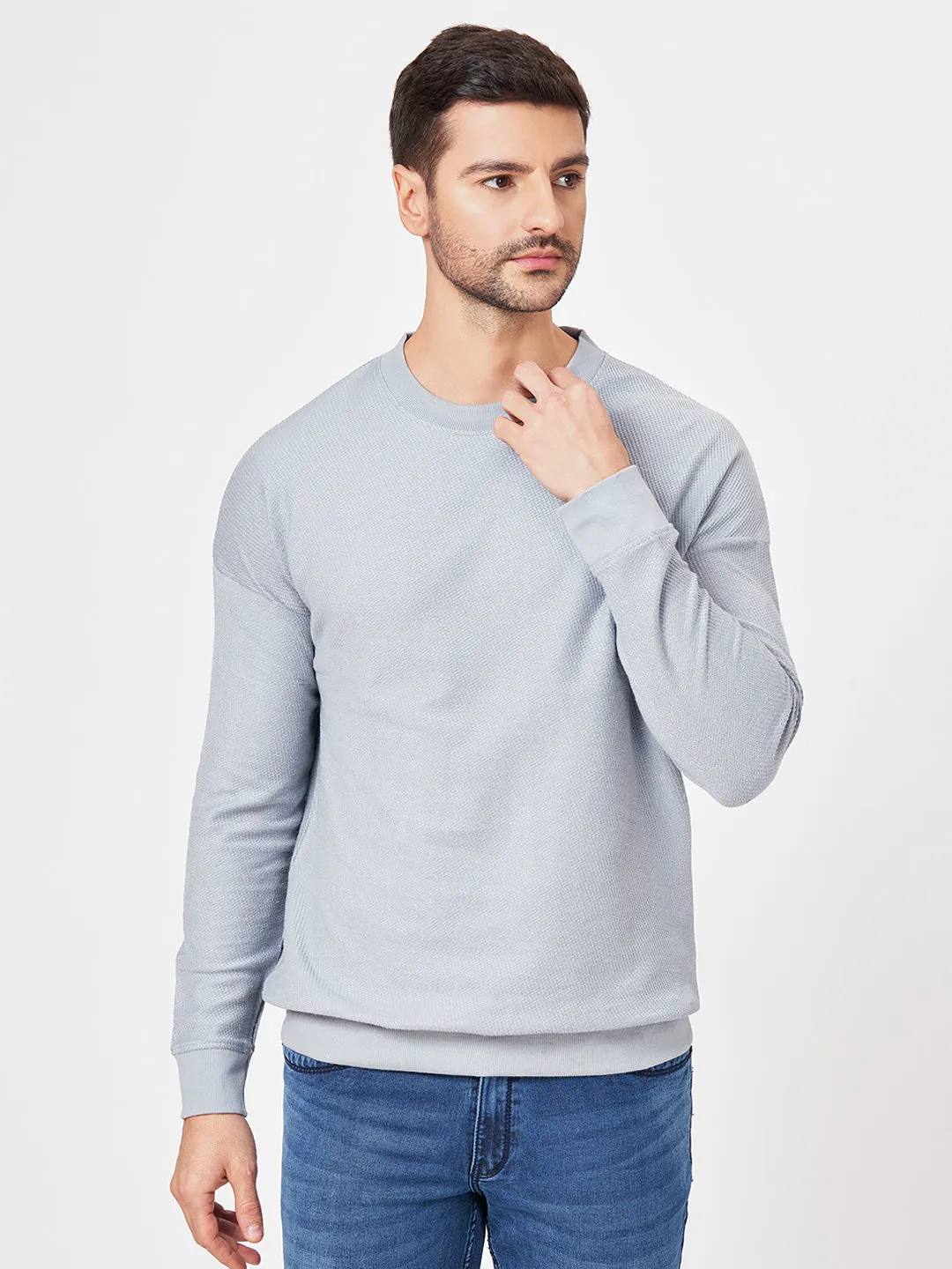 100% Cotton Waffle Knit Full Sleeve Round Neck Sweatshirt