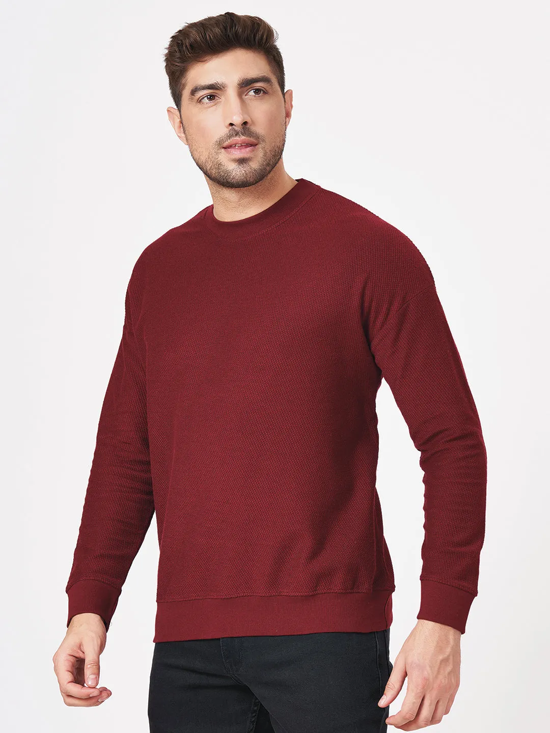 100% Cotton Waffle Knit Full Sleeve Round Neck Sweatshirt