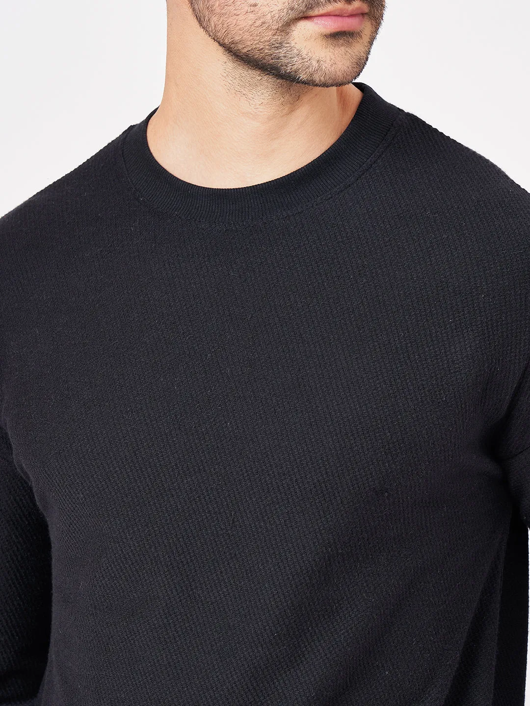 100% Cotton Waffle Knit Full Sleeve Round Neck Sweatshirt