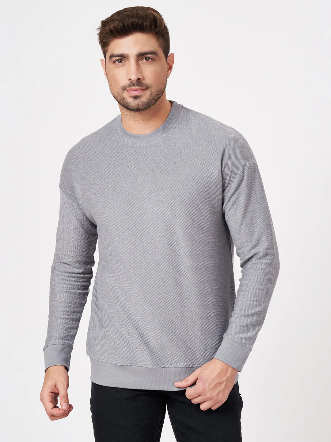 100% Cotton Waffle Knit Full Sleeve Round Neck Sweatshirt