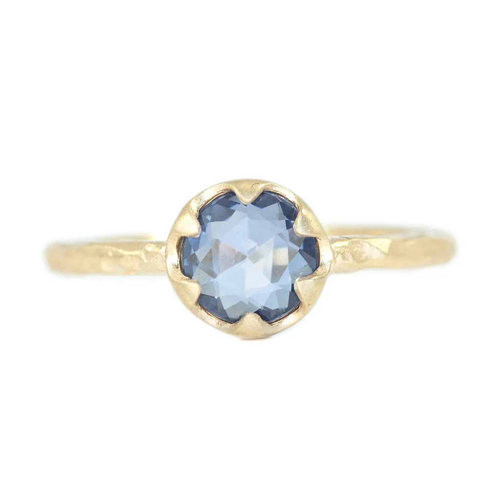 1.02ct Rosecut Sapphire Low Profile Six Prong Evergeen Solitare in Satin Yellow Gold