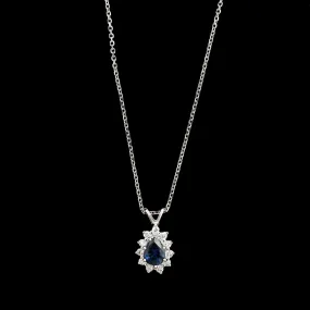 14K White Gold Estate Sapphire and Diamond Pendant