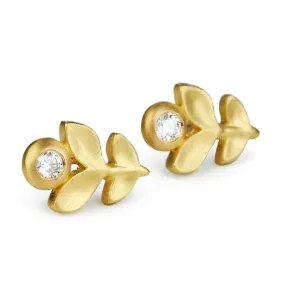 20K Gold and Diamond Double Laurel Post Earrings