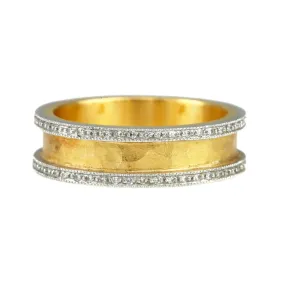 22K Gold and Platinum Hammered Ring with Diamonds