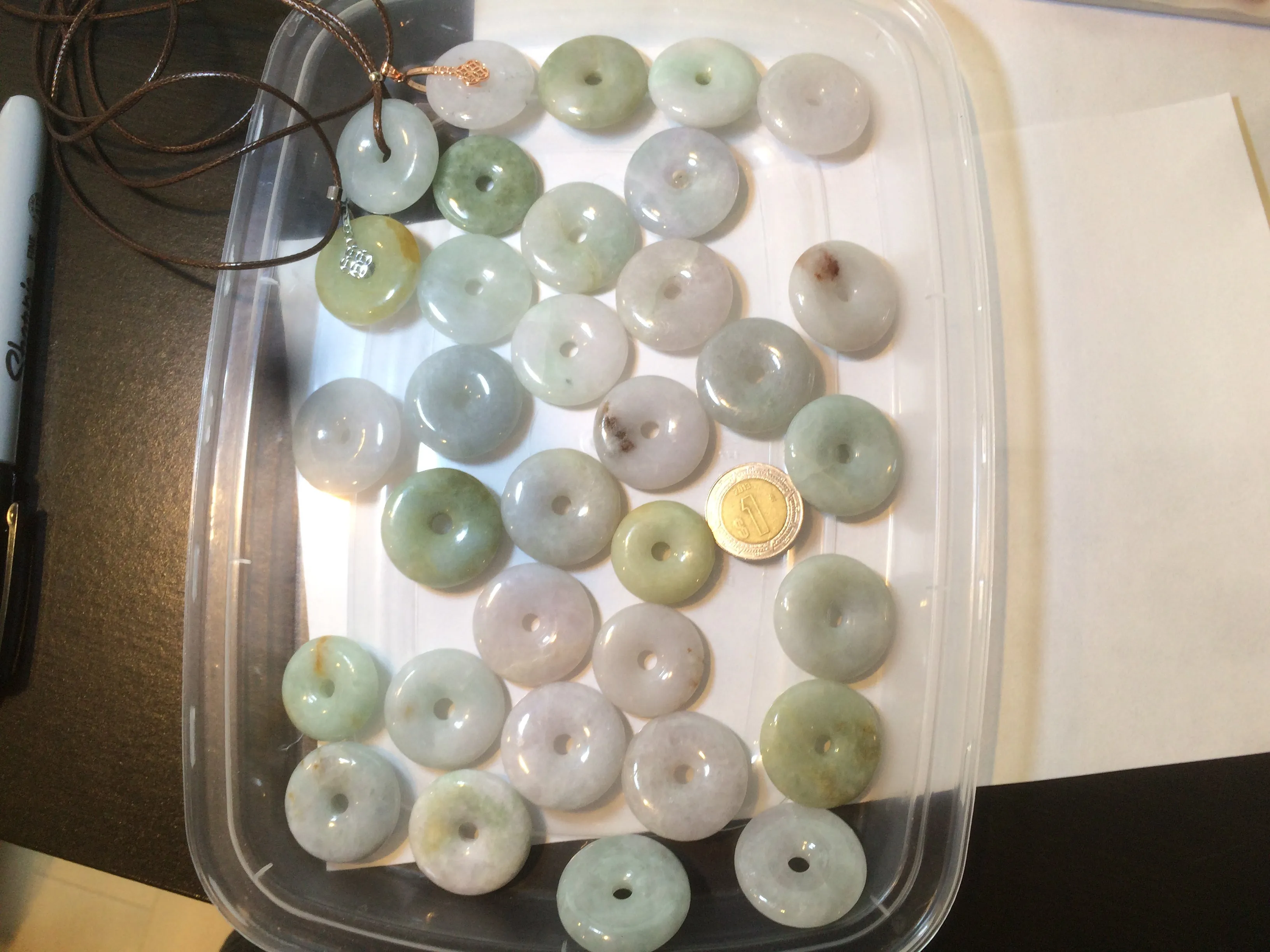 24-25mm Type A 100% Natural light green/white/purple/red Jadeite Jade Safety Guardian Button donut Pendant group AK39 (Add-on items)