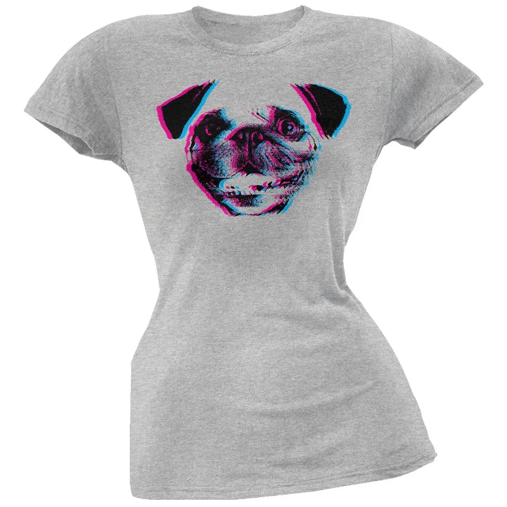 3D Pug Face Black Soft Juniors T-Shirt