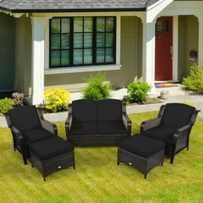 5 Pieces Patio Rattan Sofa Set with Cushion and Ottoman-Black