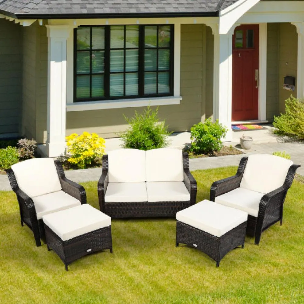 5 Pieces Patio Rattan Sofa Set with Cushion and Ottoman-Black