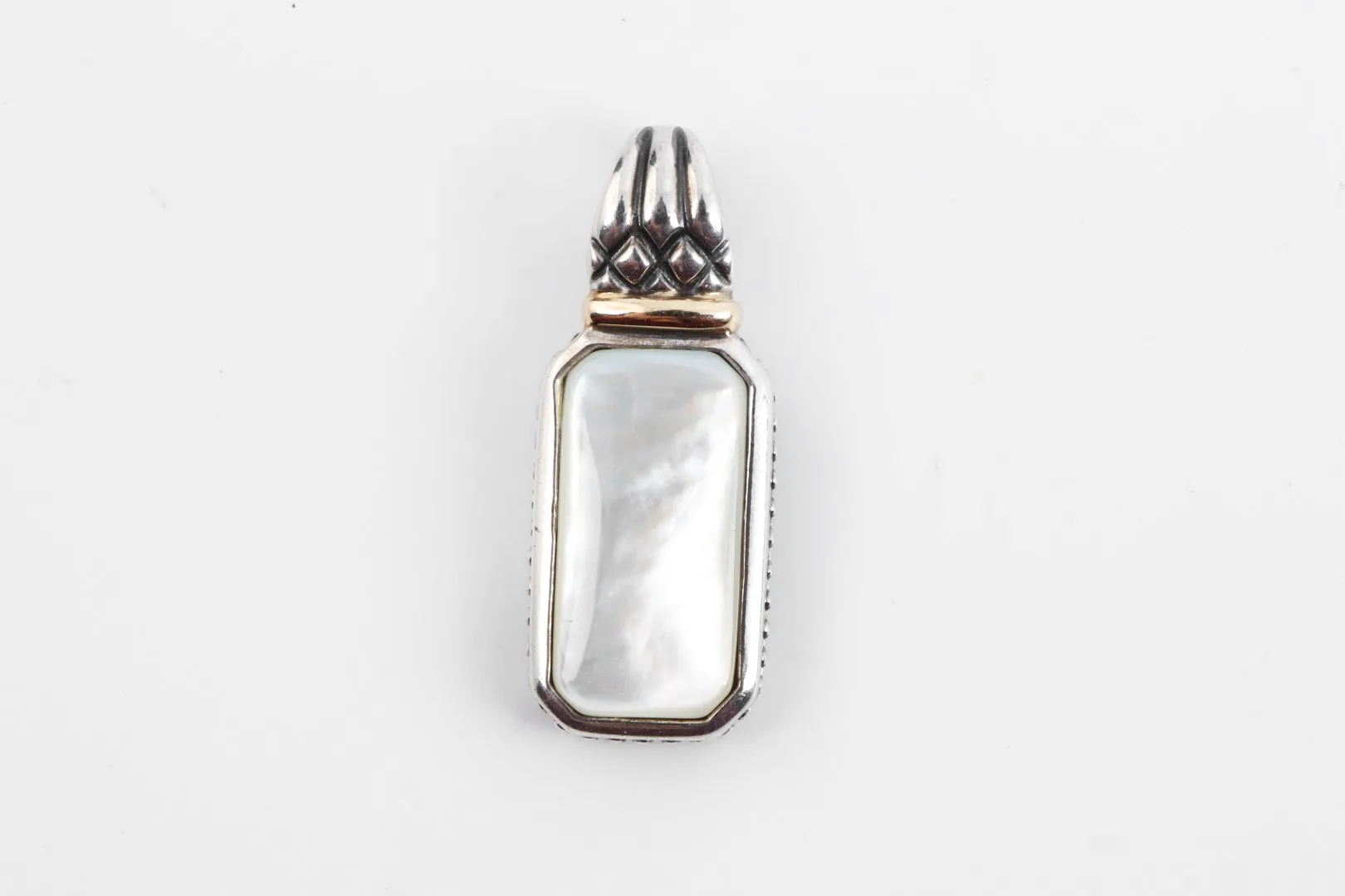 925 Silver & 14k Yellow Gold Mother of Pearl Rectangle Pendant (5.68g.)