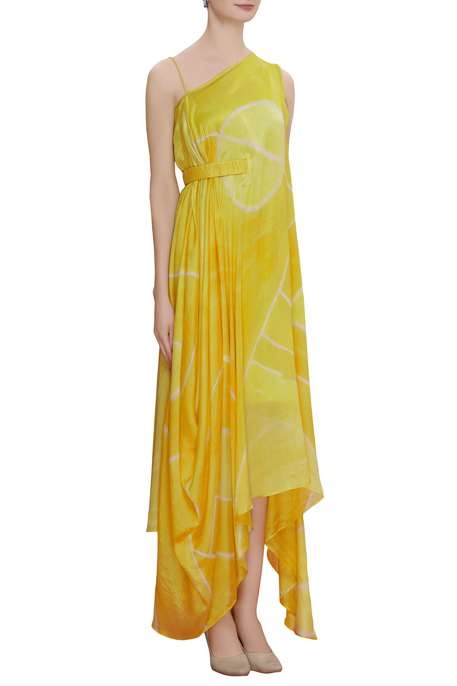 Abstract Printed One Shoulder Drape