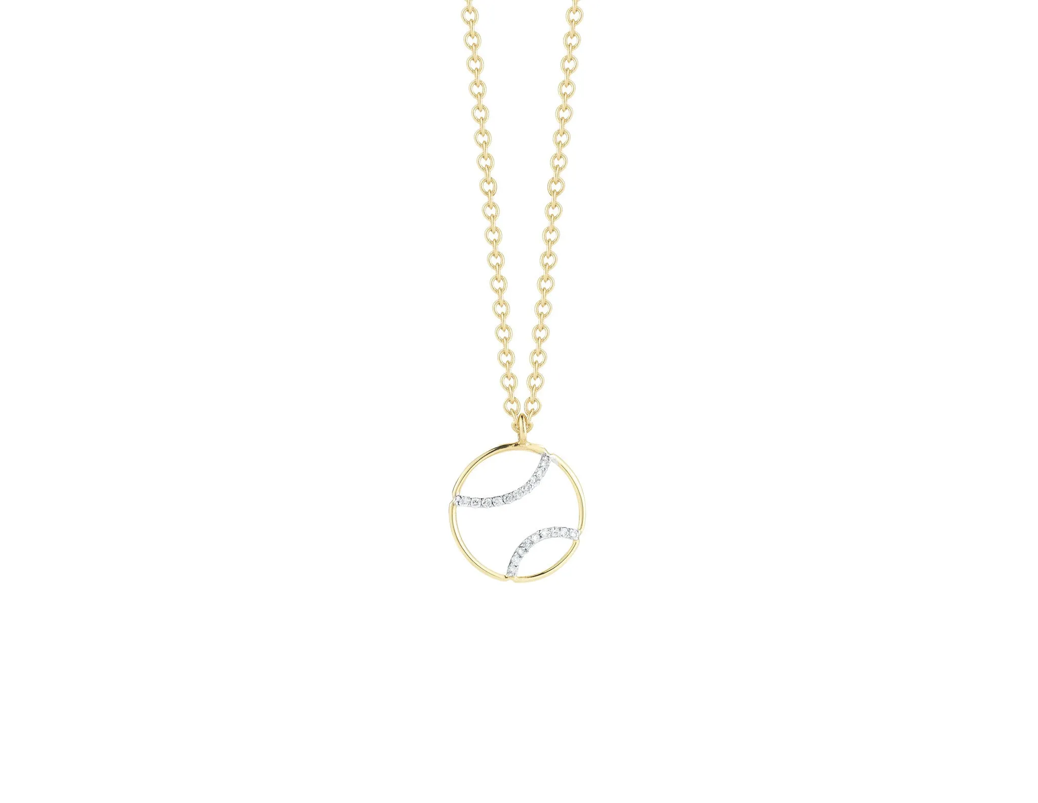 AF Jewelers - Small Tennis Ball Pendant Necklace with Diamonds, 18k Yellow and White Gold