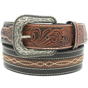 AndWest Men's Center Stitched with Tooled Billets Belt