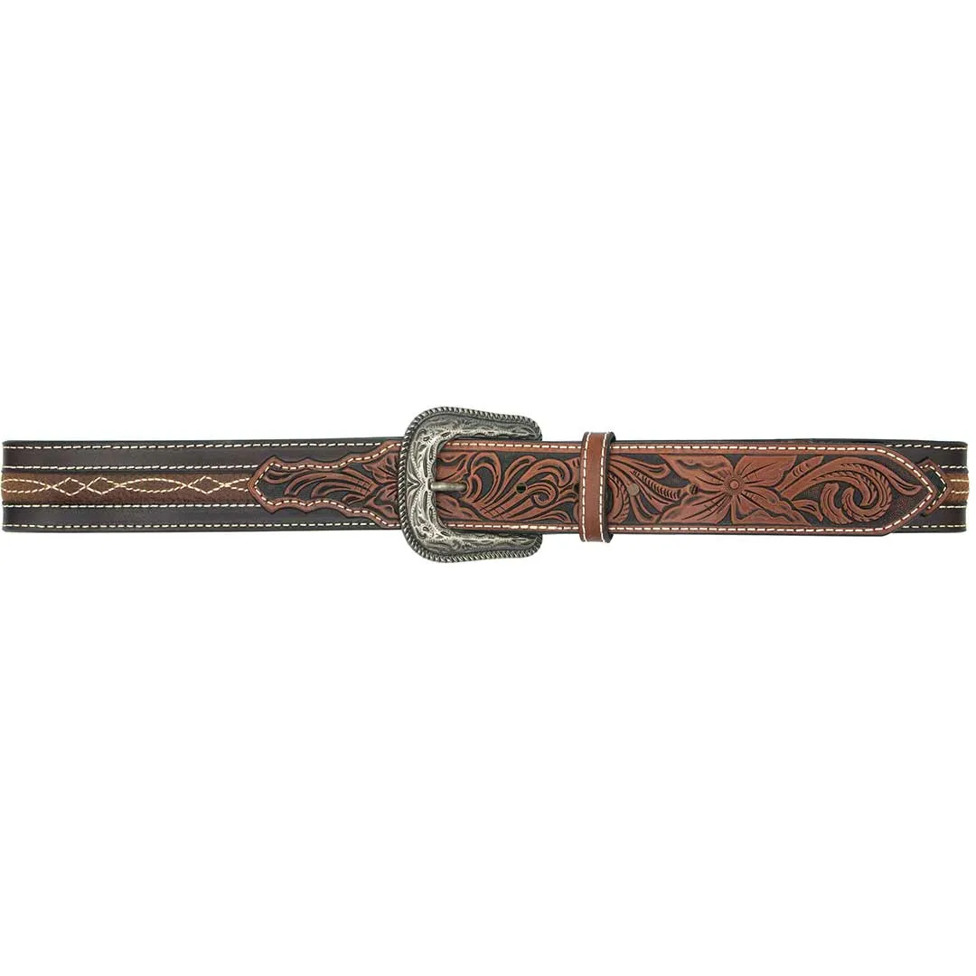 AndWest Men's Center Stitched with Tooled Billets Belt