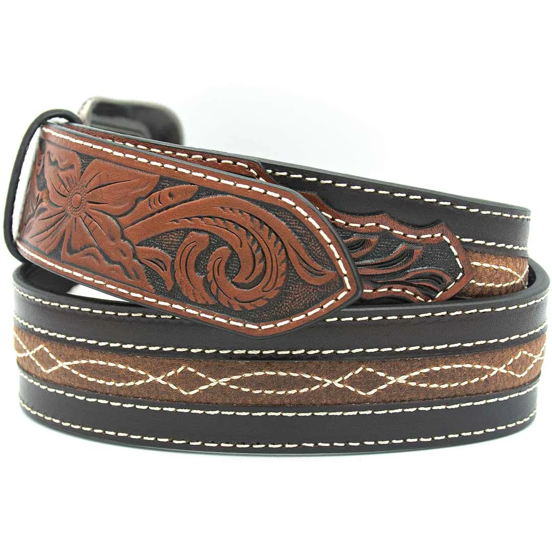 AndWest Men's Center Stitched with Tooled Billets Belt