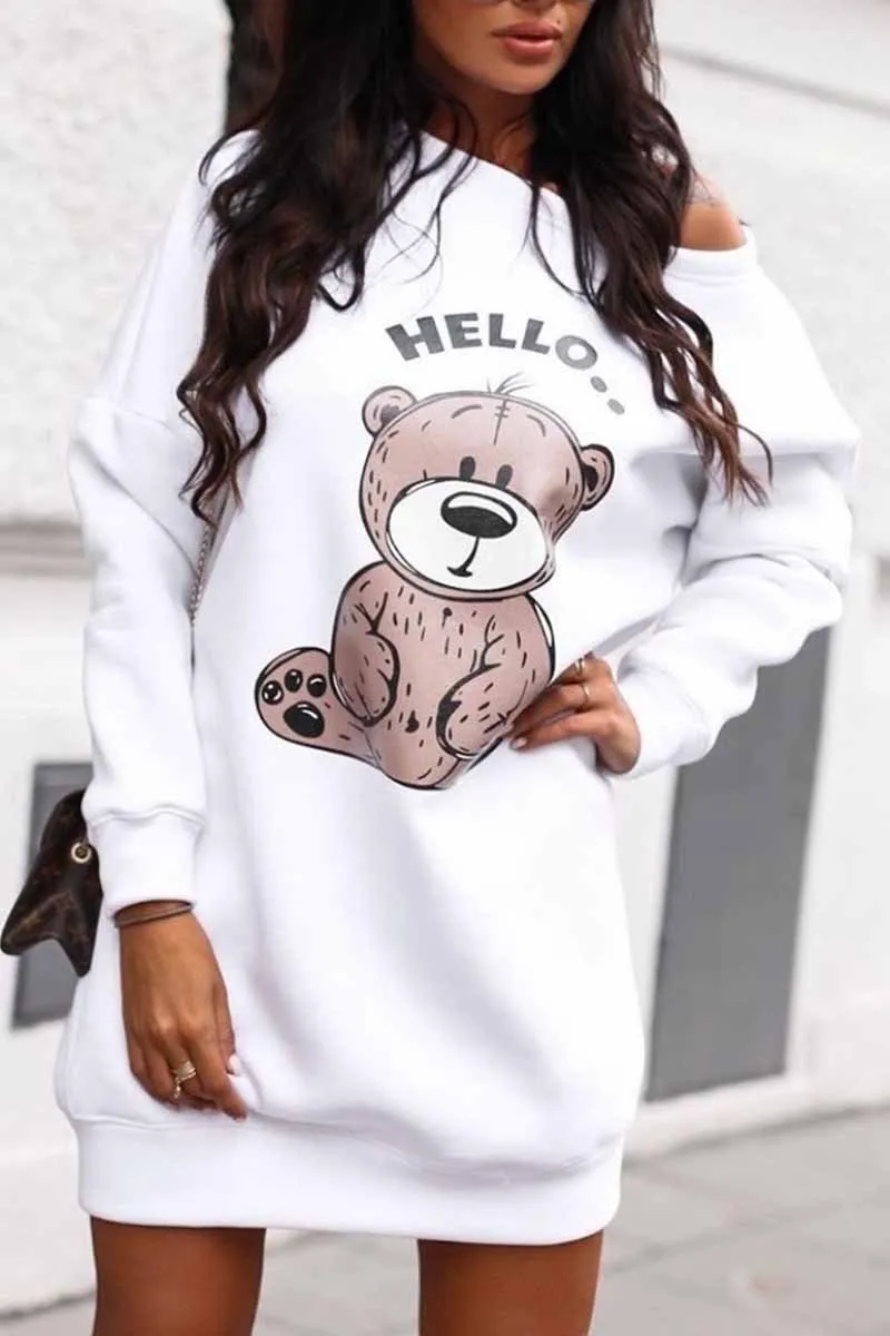 Bear Print Long Sleeve Sweatshirt Dress