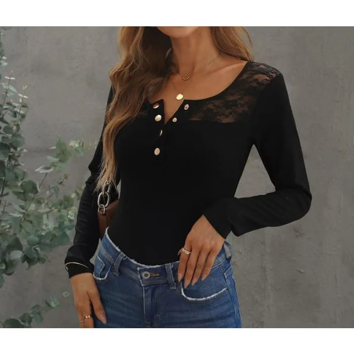 Black Lace Shoulder Henley