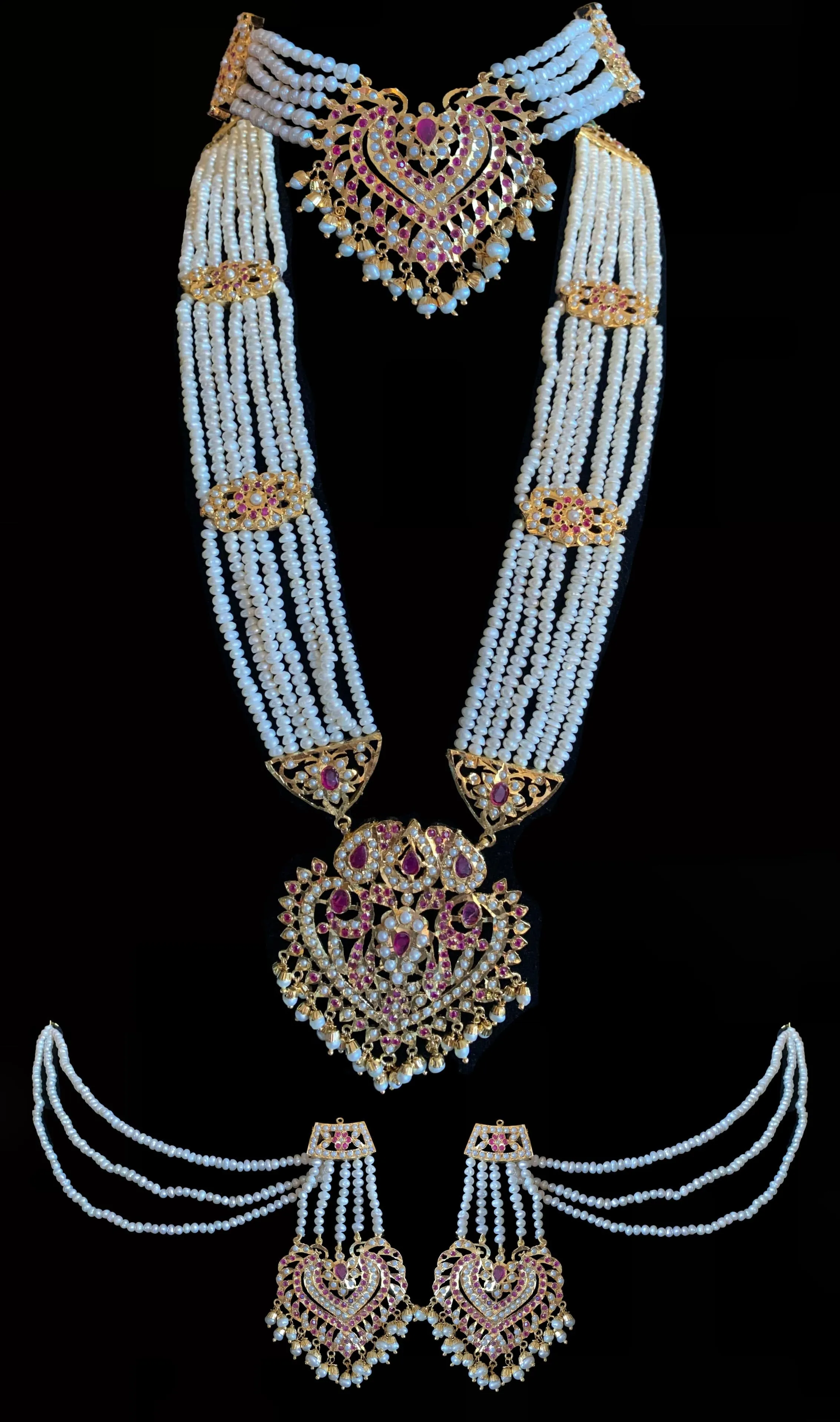 BR305 Insha Ruby pearl jadau bridal set ( SHIPS IN 4 WEEKS)