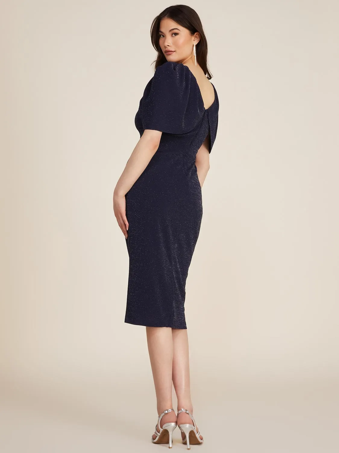 Cape Sleeve Sparkle Midi Dress