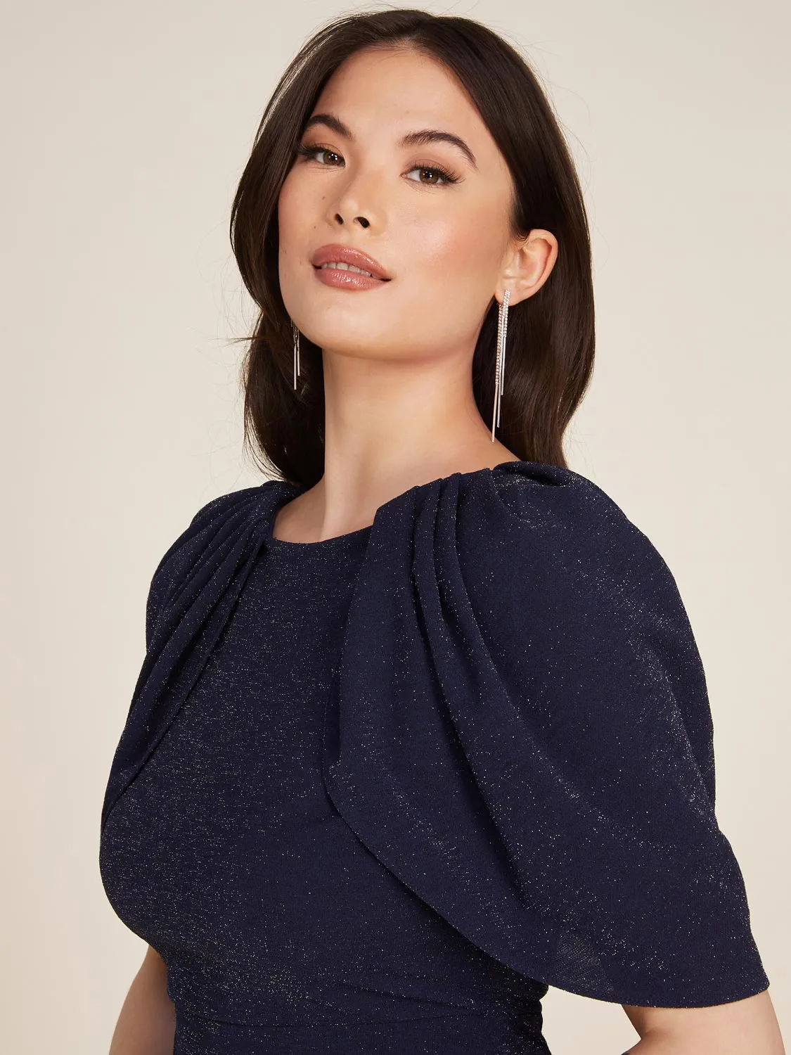 Cape Sleeve Sparkle Midi Dress