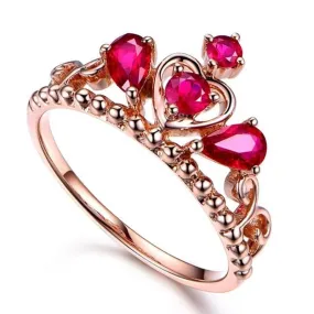 Classic Queen Crown Ruby Ring - 925 Sterling Silver