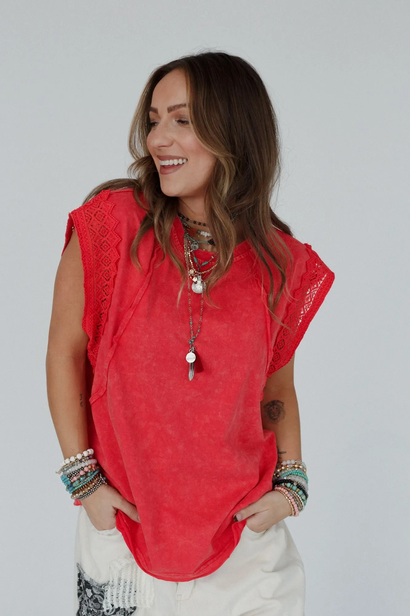 Clean Cut Short Sleeve Top - Red