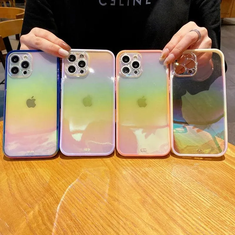 Cute Transparent Rainbow Gradient Phone Case Cover for iPhone 14, 13, 12, 11 Pro Max, X, XR, XS Max, 7, 8 Plus