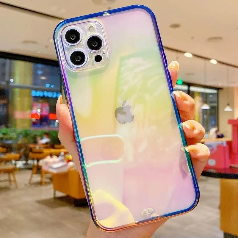 Cute Transparent Rainbow Gradient Phone Case Cover for iPhone 14, 13, 12, 11 Pro Max, X, XR, XS Max, 7, 8 Plus