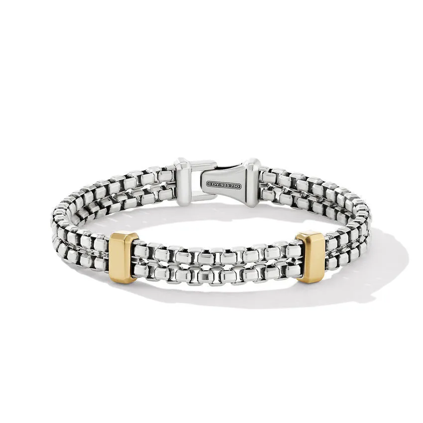 David Yurman Gents Double Box Chain Bracelet with 18K Yellow Gold