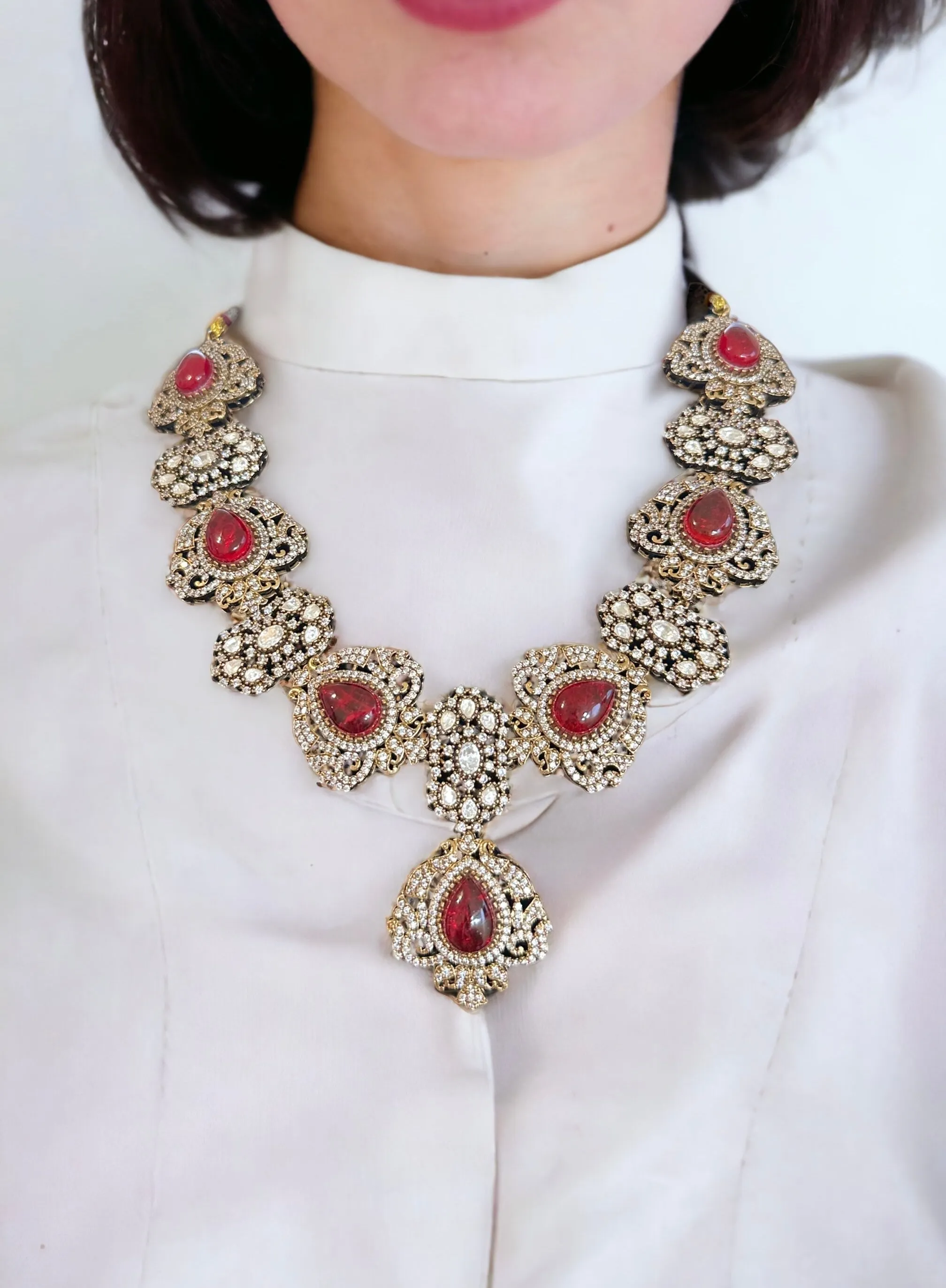 DNS96 Victorian necklace set - ruby ( READY TO SHIP )