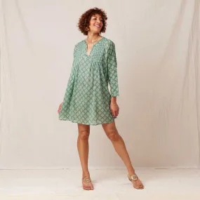 Fifer Blue Green blu Cotton Pintuck Beach Coverup