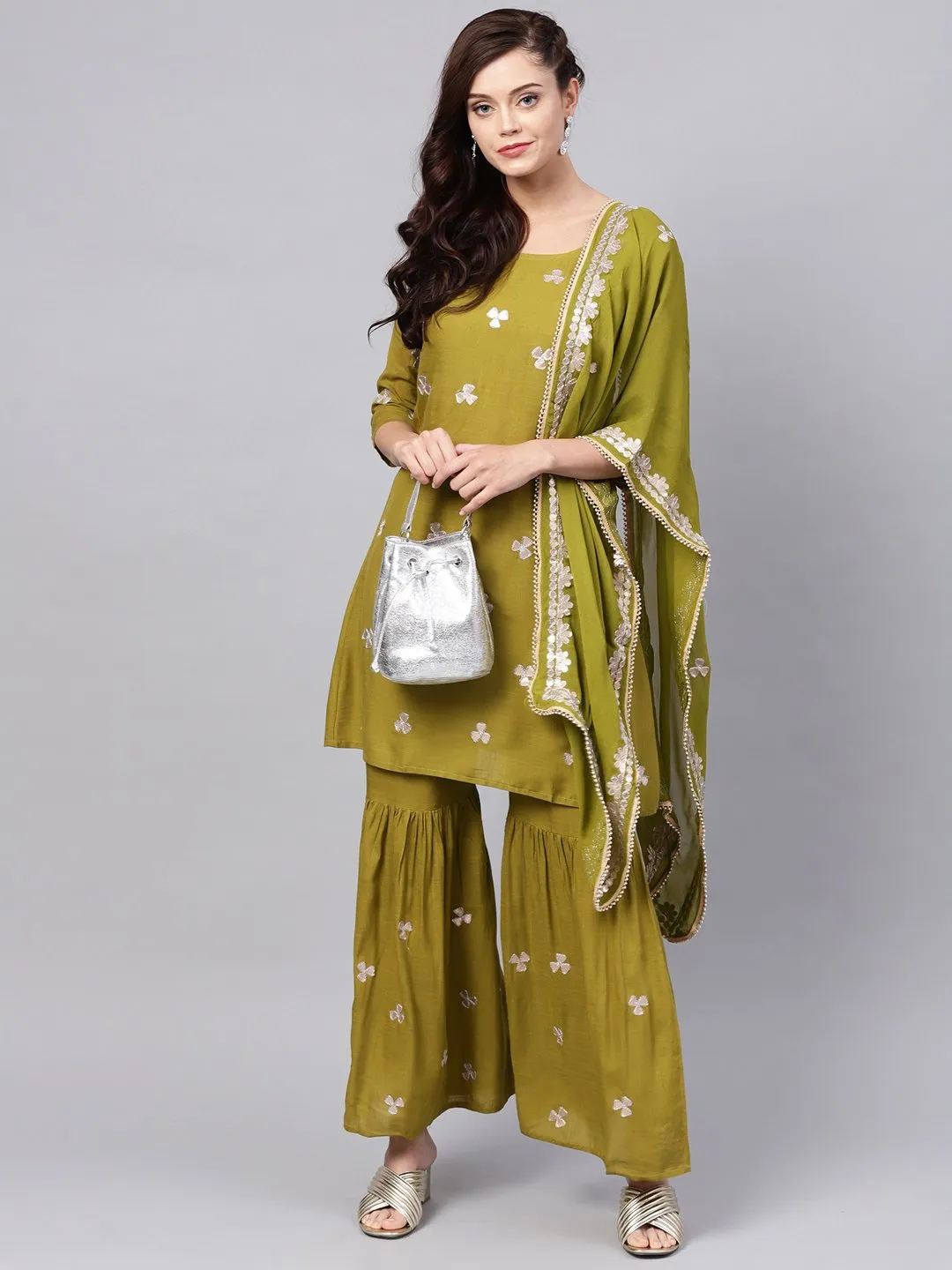 Green Embellished Kurta Set