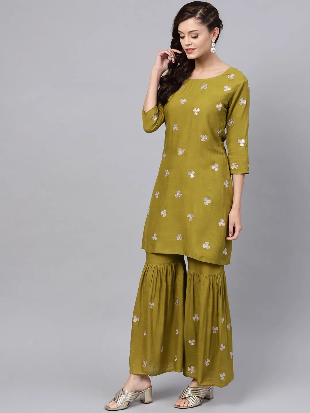 Green Embellished Kurta Set