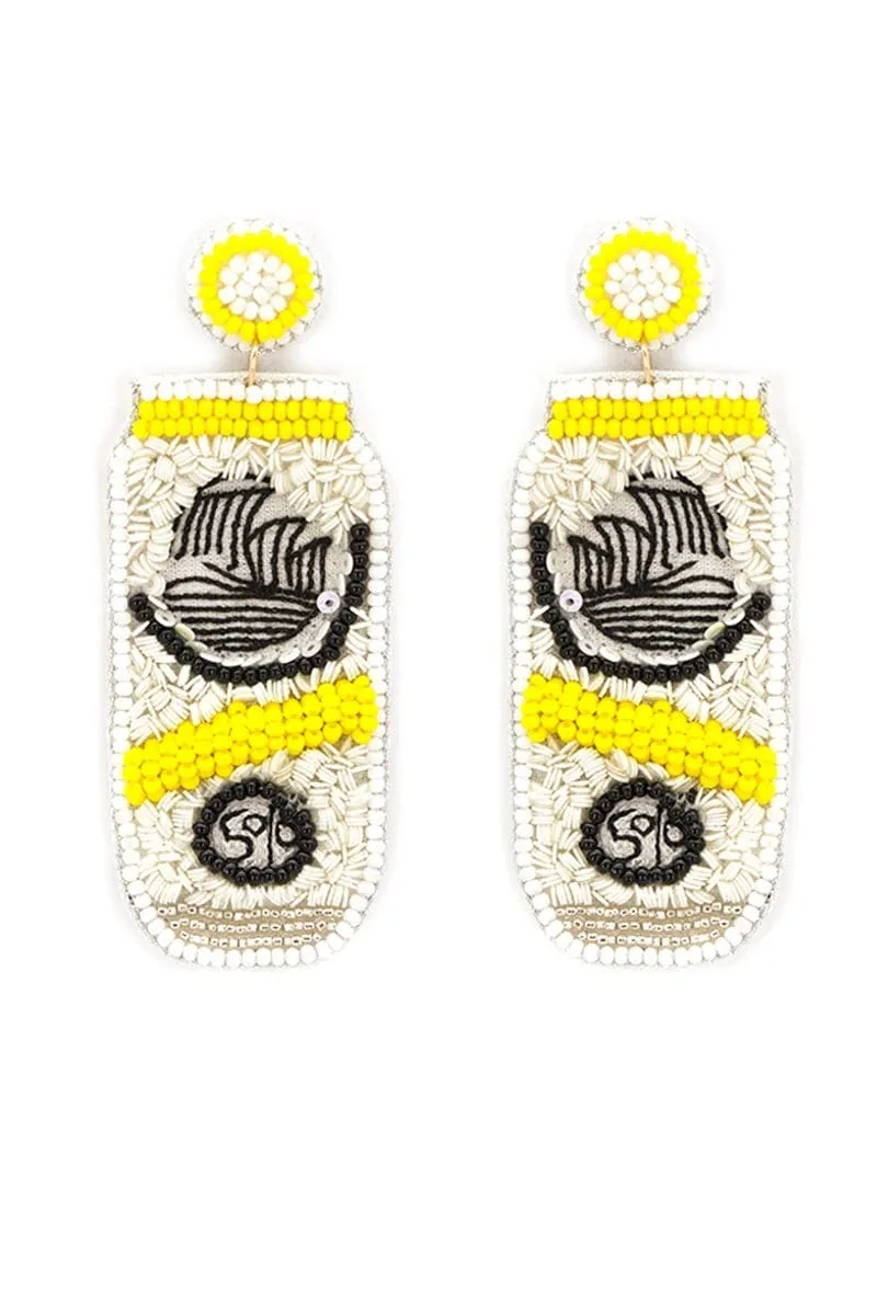 Hard seltzer earrings  beaded yellow