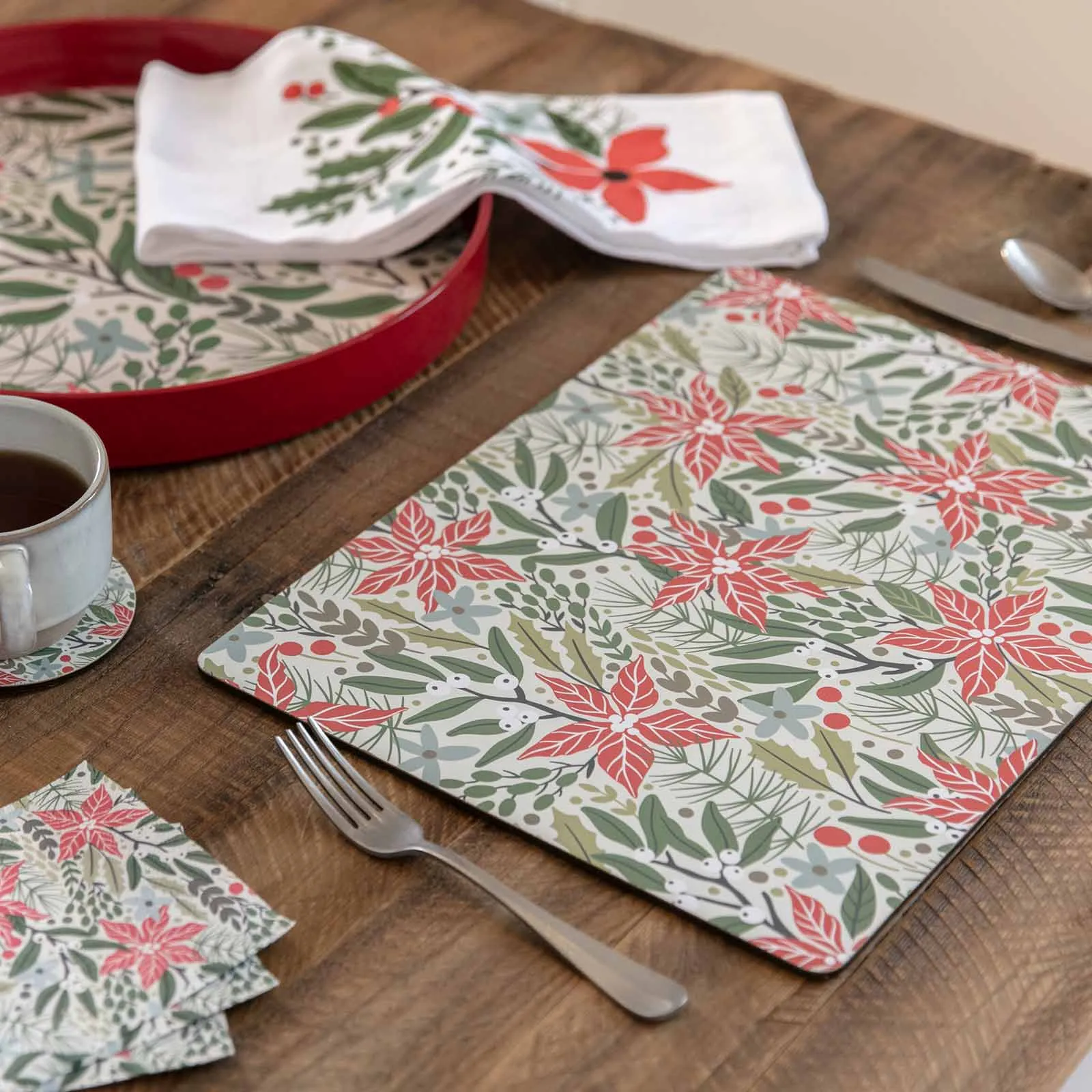 Holiday Poinsettia Art Placemats - Set of 4