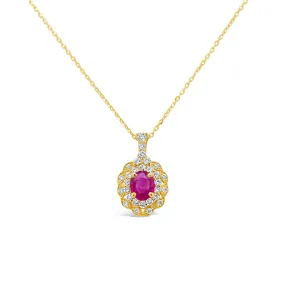 Irisa by Martin Binder Oval Ruby & Diamond Double Halo Necklace