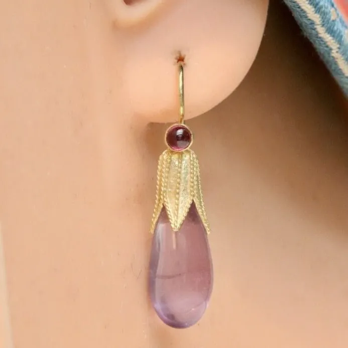 Jane Eyre 14k Gold, Amethyst and Garnet Earrings