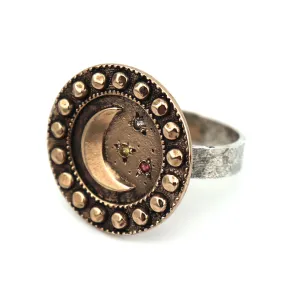 LARGE MOON Sunrise Sapphire Ring - MIXED METAL - size 7