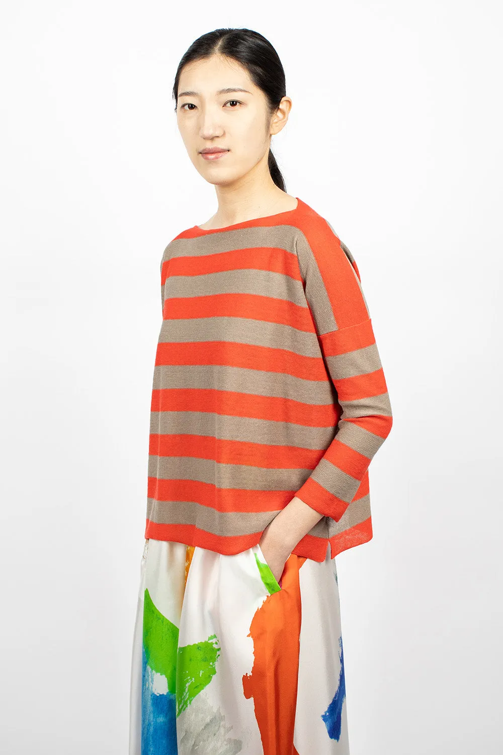 Linen Boatneck Sweater Natural/Orange