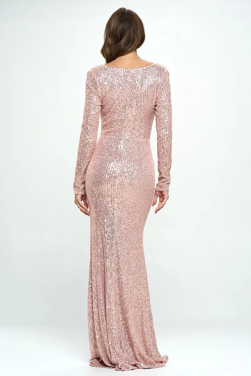 Long Sleeve Sequin Mermaid Gown