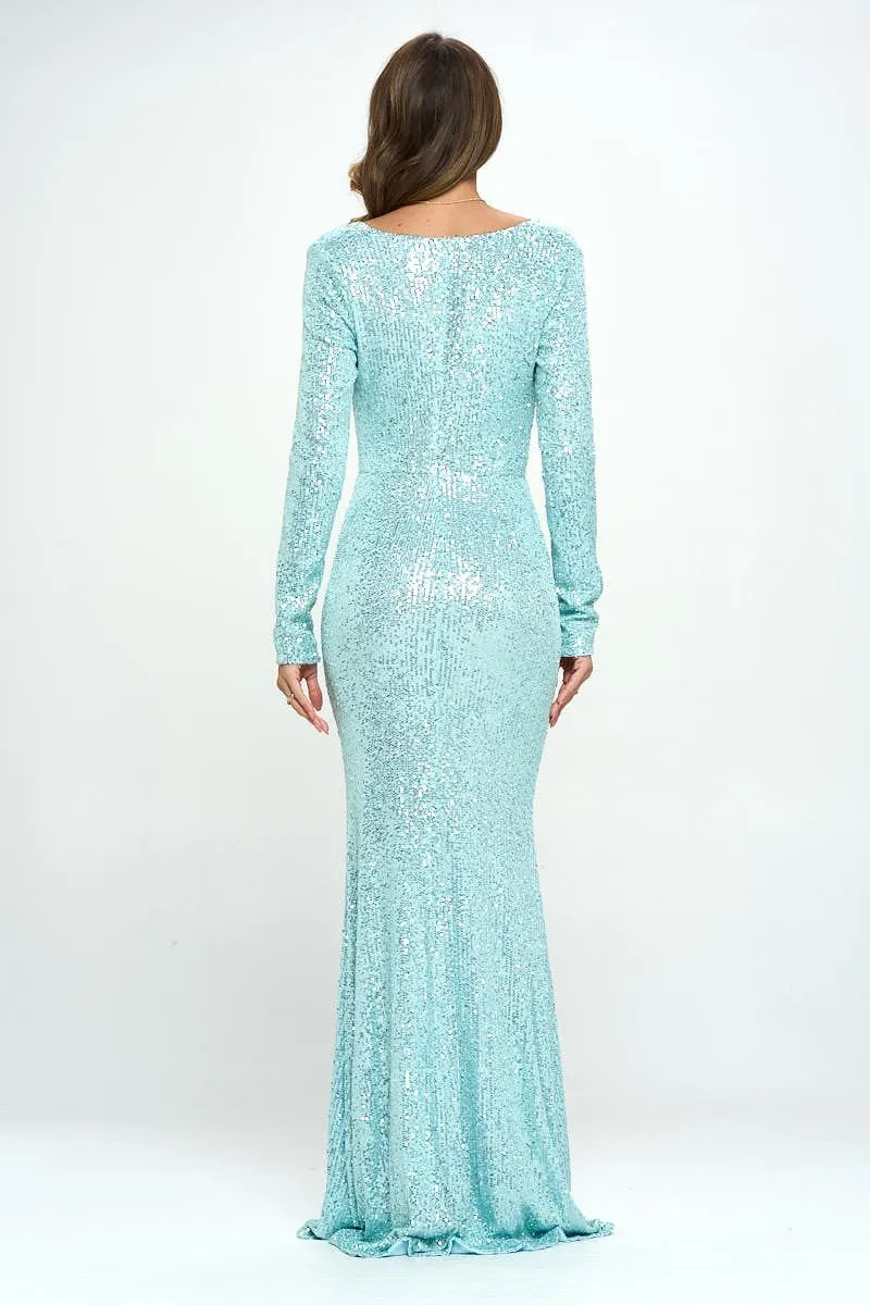 Long Sleeve Sequin Mermaid Gown