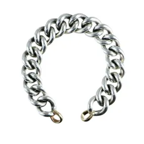 Marla Aaron Silver Mega Curb Chain Bracelet with Yellow Gold Loops