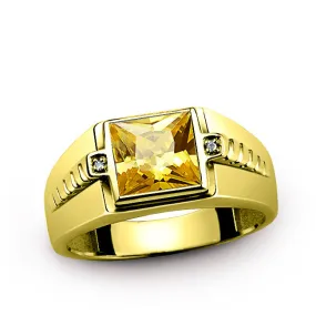 Men's Ring Citrine in 10K Yellow Gold with Natural Diamonds, Men's Gemstone Ring