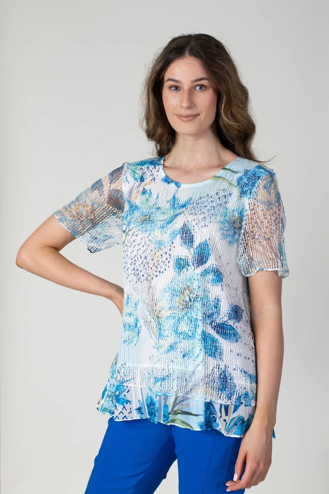 Mesh Printed Top - Blue