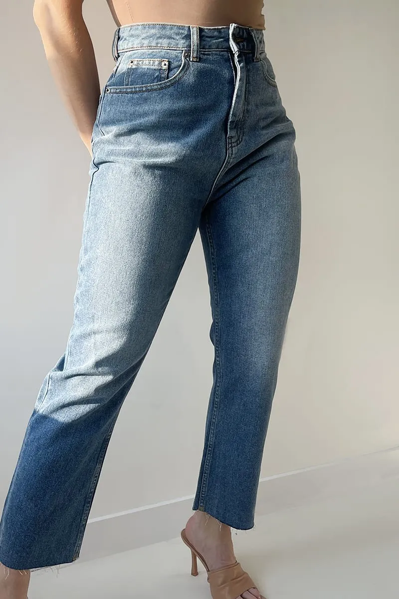 Mid blue wash classic slim straight leg jeans