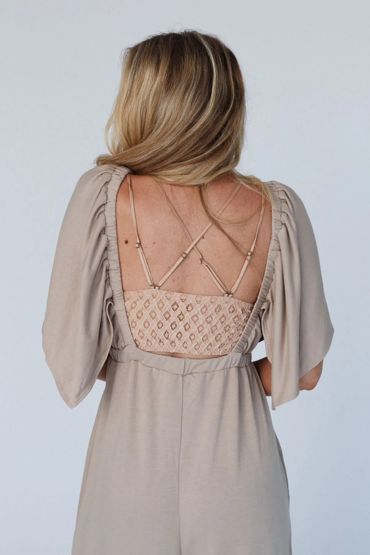 On Repeat Open Back Ruffle Jumpsuit - Mocha