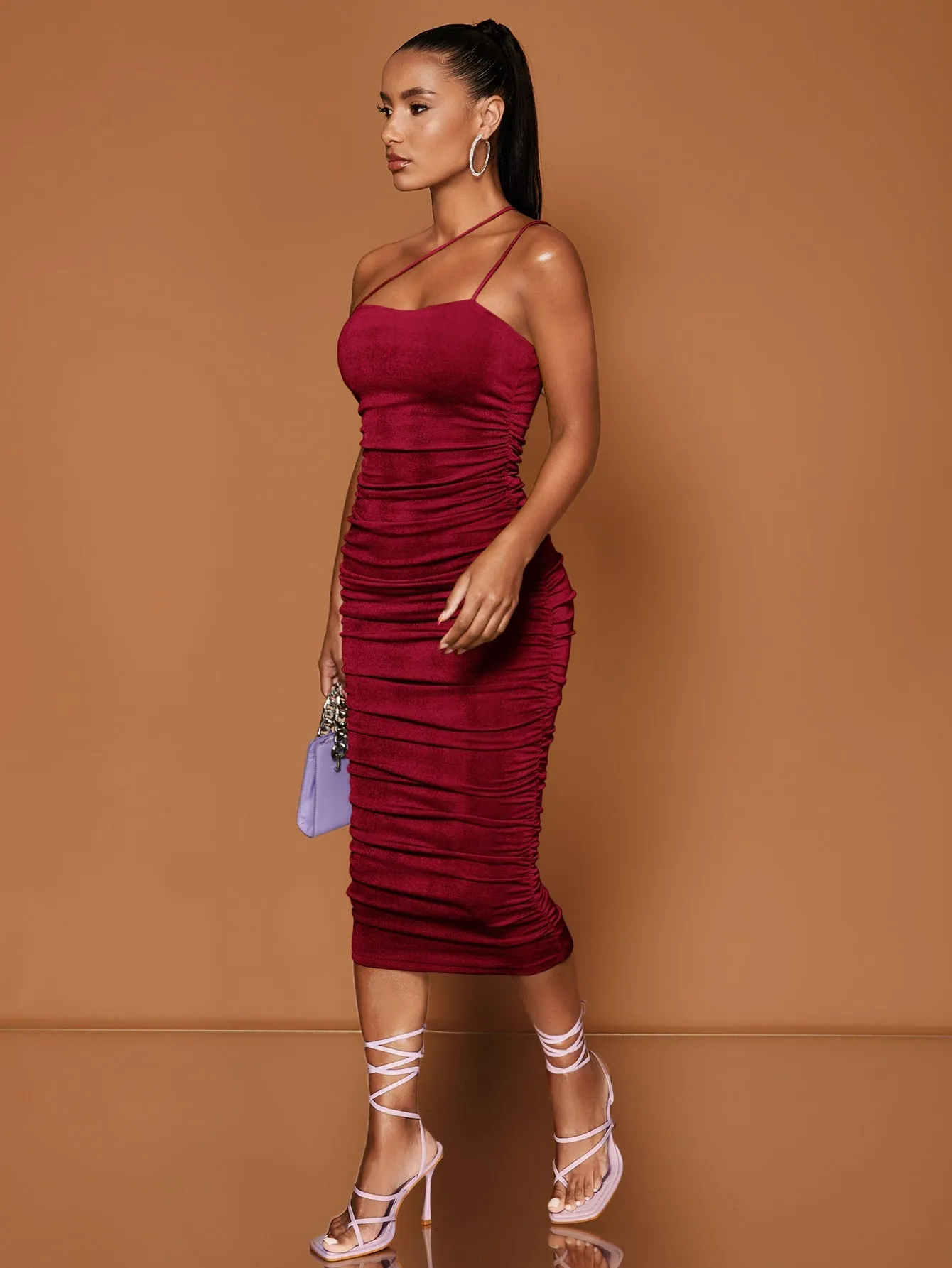 One Shoulder Ruched Bodycon Dress